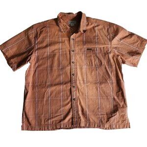 Carhartt Shirt Men's 2XL Short Sleeve Button Up Orange Striped Pocket Cotton